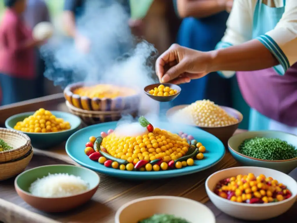Preparación de platillo indígena: colores y tradición en festival Un festín de ingredientes secretos festivales indígenas en vibrante celebración culinaria