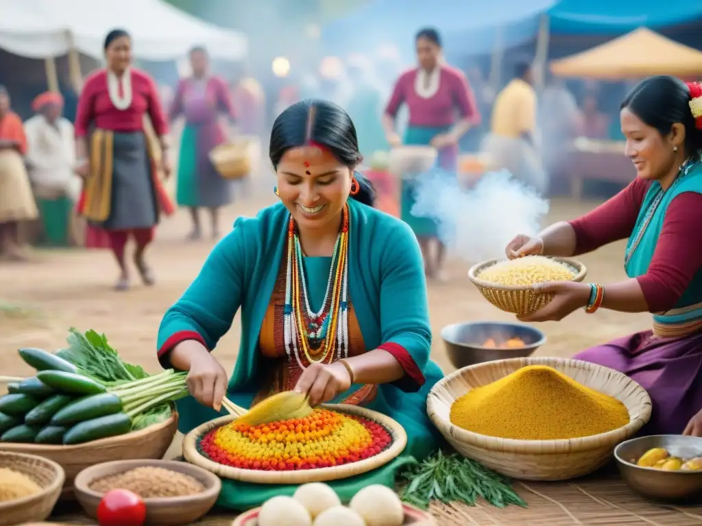 Celebración festiva con ingredientes locales en festival indígena