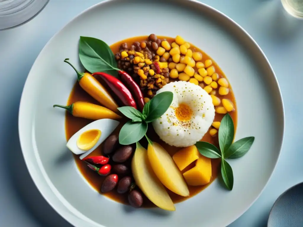 Una fusión contemporánea de platos indígenas, presentados con detalle y color en un elegante plato blanco