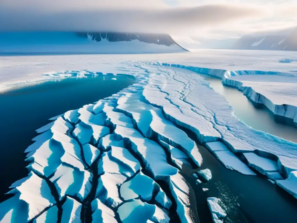 Glaciar ártico con impacto cambio climático en comunidades Inuit, paisaje helado y casas coloridas en tundra