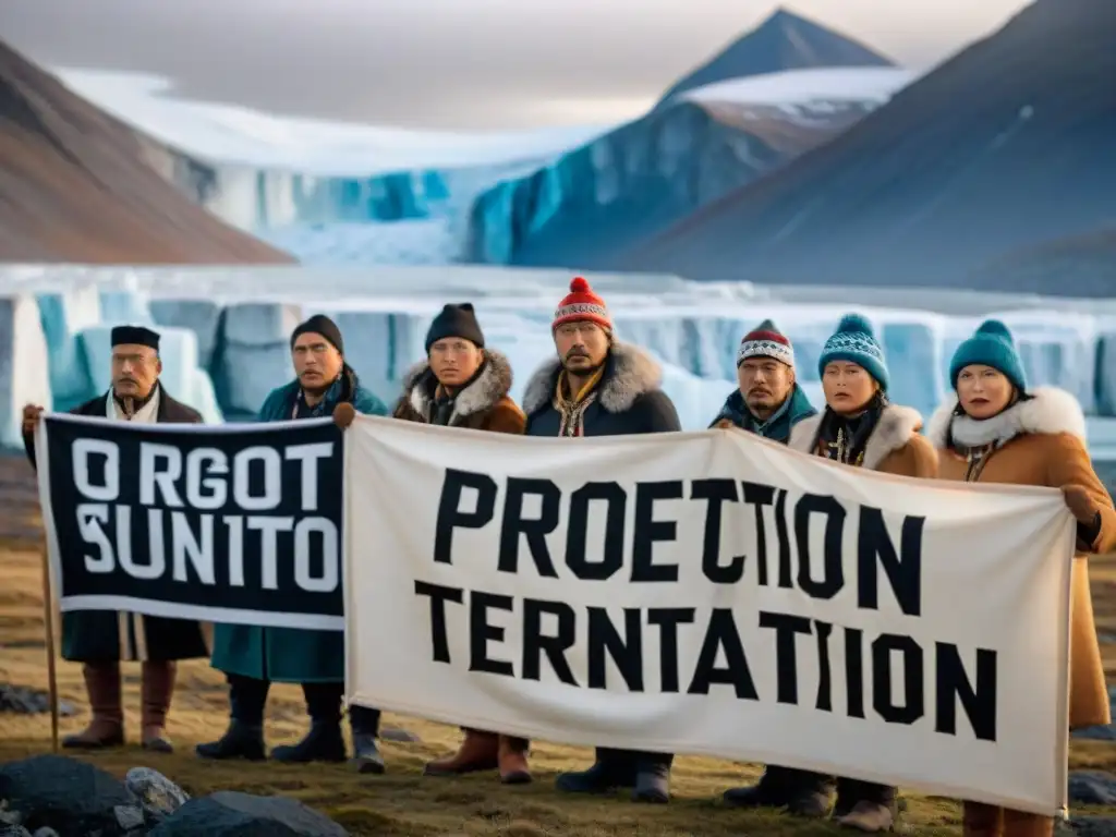 Grupo de activistas indígenas del Ártico con mensajes poderosos en glaciares