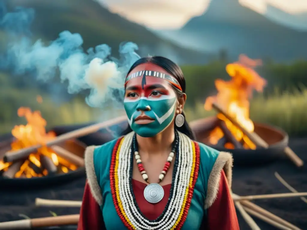 Grupo de activistas indígenas reunidos alrededor del fuego, con rostros pintados y vestimenta tradicional