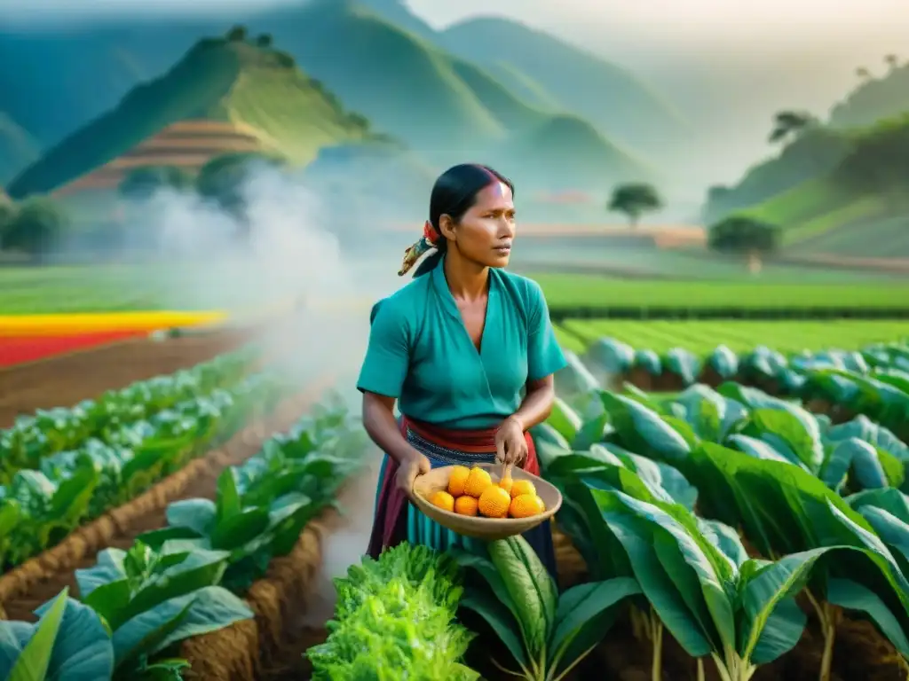 Grupo de agricultores indígenas en vestimenta tradicional gestionando recursos en crisis, mostrando innovaciones en agricultura sostenible