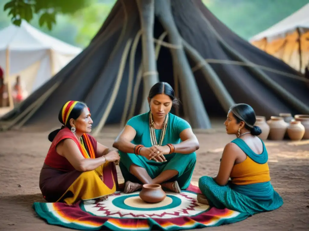 Grupo de artesanos indígenas creando sus artesanías en un mercado online