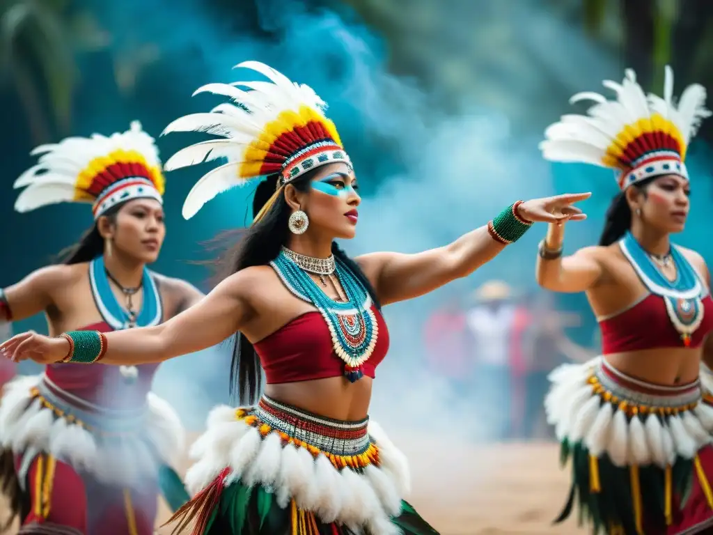 Grupo de bailarines indígenas con instrumentos tradicionales en danzas rituales