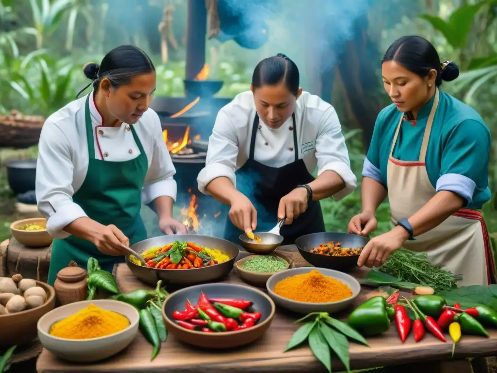 Un grupo de chefs indígenas prepara platos ancestrales en la selva