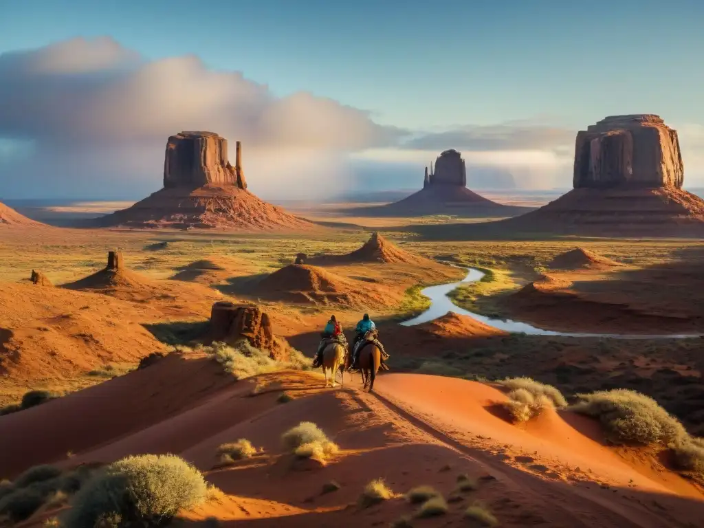 Grupo de cineastas Navajos indígenas capturando historias en Monument Valley