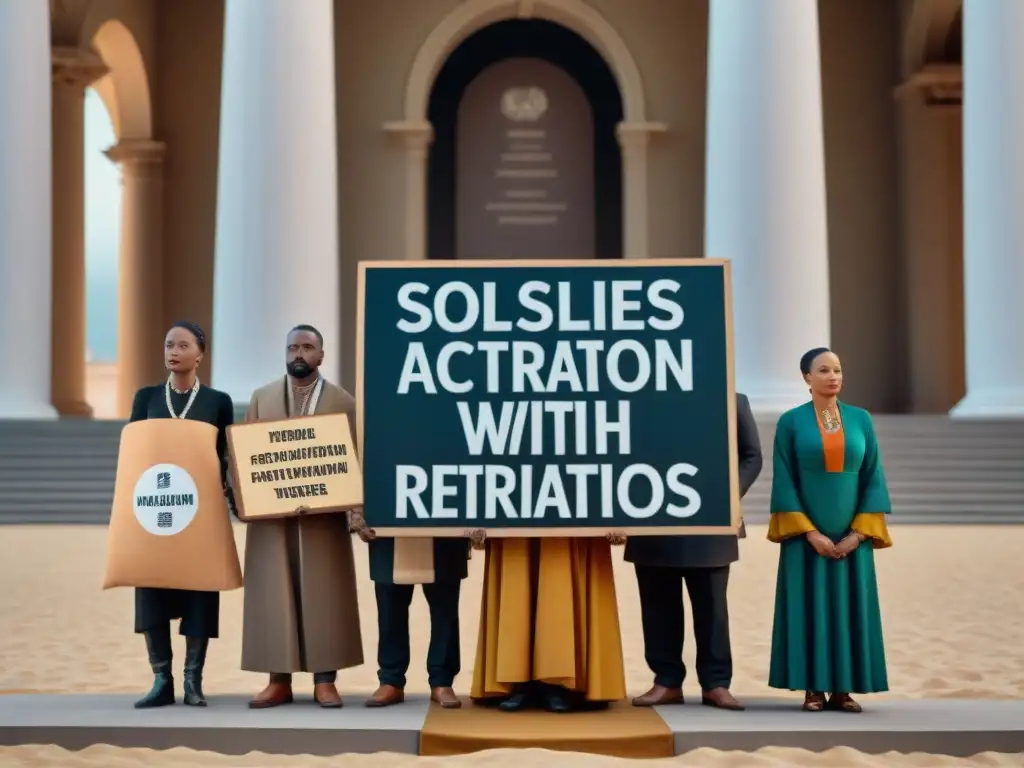 Un grupo diverso frente al museo, mensaje por la 'Repatriación en reparación de agravios'