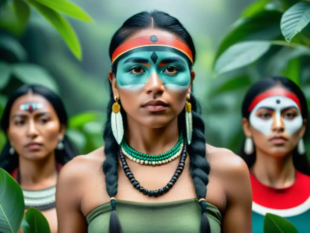 Un grupo diverso de mujeres indígenas en Hollywood, unidas en fuerza y orgullo, rodeadas de naturaleza exuberante