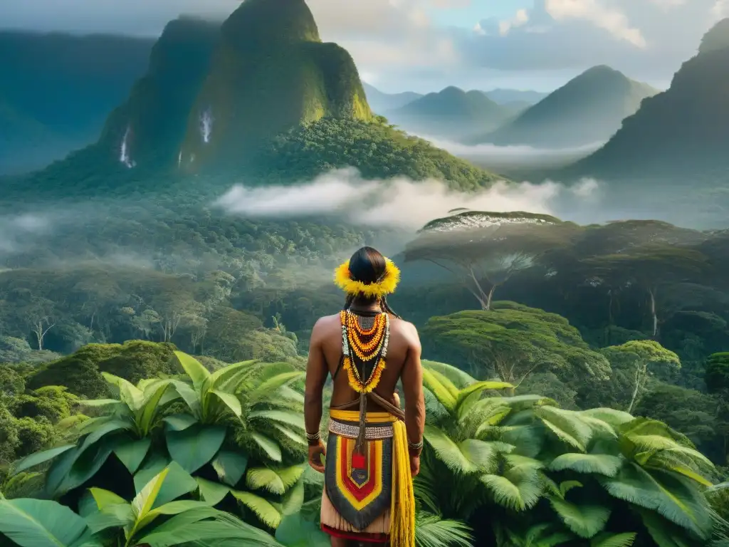 Ritual indígena en la selva: conexión ancestral y biodiversidad Grupo indígena en ritual en la selva, detallado y vibrante