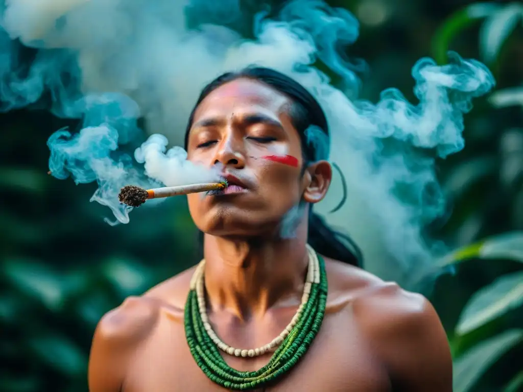 Un grupo de indígenas de la Amazonía participa en un ritual de tabaco sagrado, inmersos en su cultura ancestral