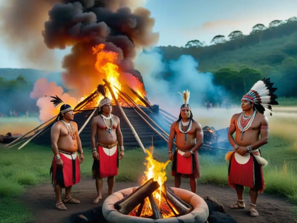 Grupo de indígenas de diversas tribus alrededor de una fogata en la selva, mostrando riqueza cultural y tradición