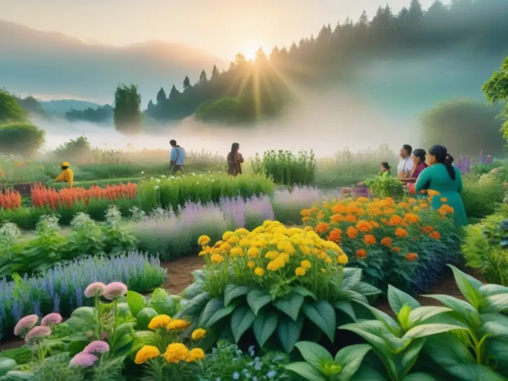 Un grupo de jóvenes indígenas revitaliza la medicina herbal en un jardín lleno de plantas saludables y coloridas