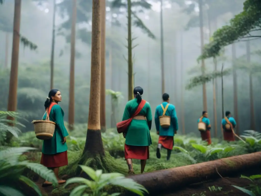 Grupo de jóvenes líderes indígenas reforestando con pasión en el bosque