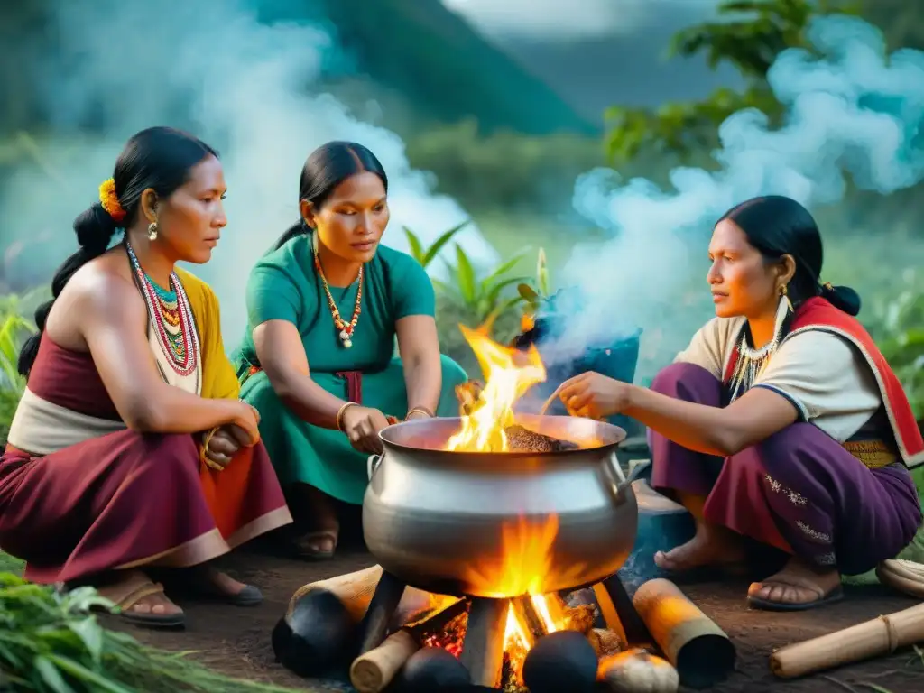 Un grupo de mujeres indígenas preservando la gastronomía tradicional en la exuberante selva