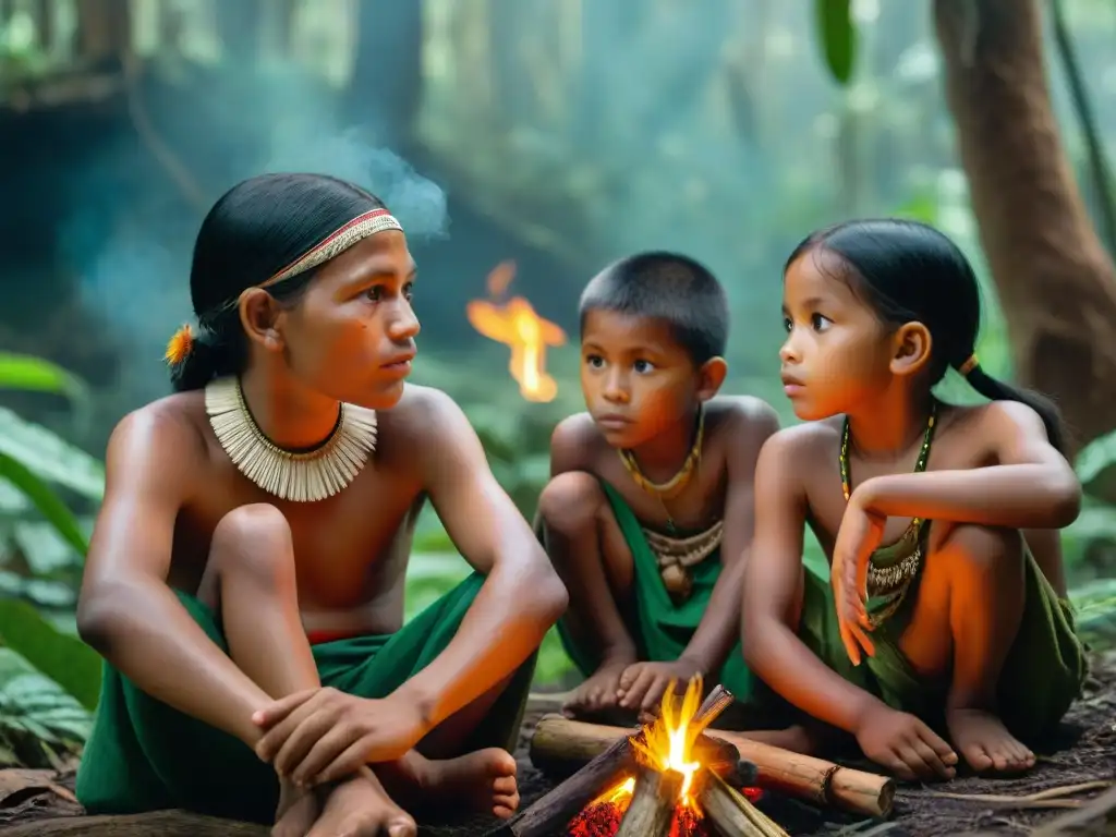 Un grupo de niños indígenas tupiguaraní aprende su cultura en la selva amazónica