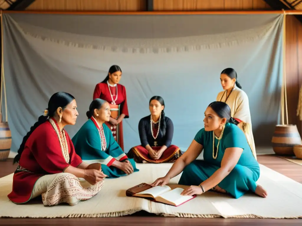 Grupo de indígenas Otomí en un curso de lengua y cultura indígena, conectando con sus raíces a través de la educación moderna