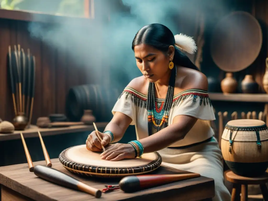 Un hábil artesano rescata instrumentos indígenas destacados en un taller lleno de arte y música