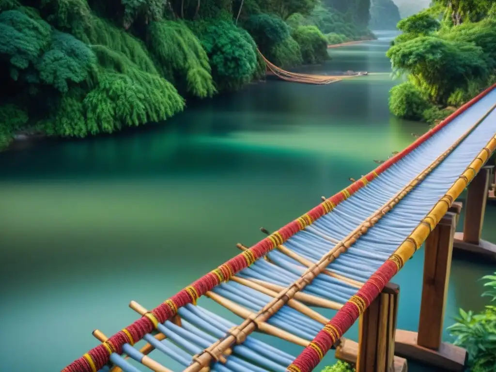 Hábiles artesanos indígenas construyen un puente tradicional en armonía con la naturaleza, fusionando espiritualidad e ingeniería moderna