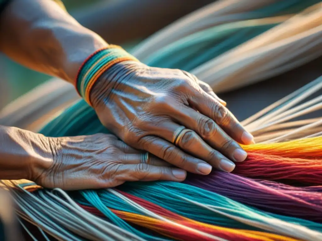 Las hábiles manos de un anciano indígena entrelazan con reverencia fibras naturales, creando una obra de arte tradicional