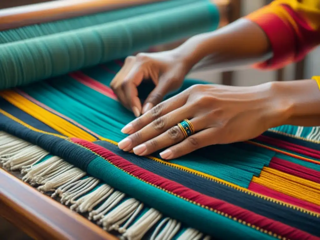 Las hábiles manos de un artesano indígena tejen textiles vibrantes, fusionando tradición e innovación en la moda indígena lujo redefiniendo tendencias