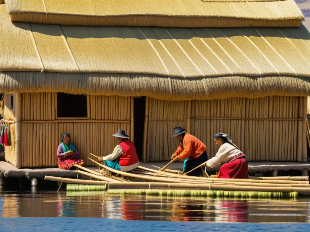 Hábiles Uros tejen viviendas flotantes en el Lago Titicaca, destacando la sostenibilidad y tradición con textiles vibrantes