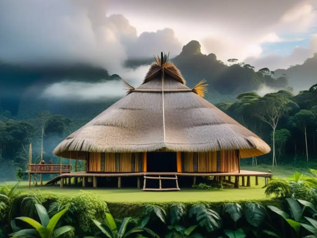 Hermosa arquitectura indígena en la exuberante selva amazónica