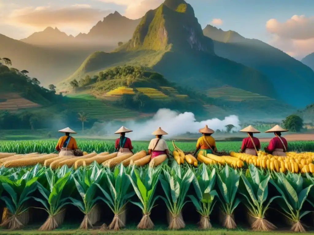 Hermosa escena de agricultura indígena con simbolismo en la conexión con la tierra y métodos sostenibles