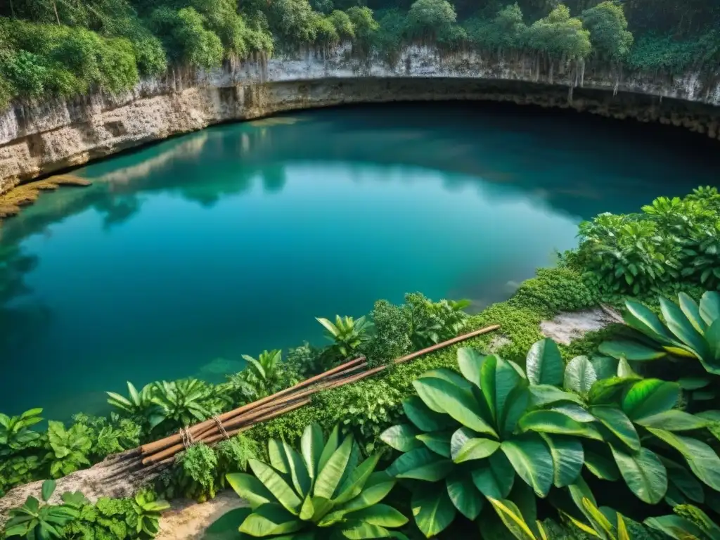 Ingeniería hídrica de las culturas indígenas: Mayas cultivando junto a un cenote, usando canales de riego