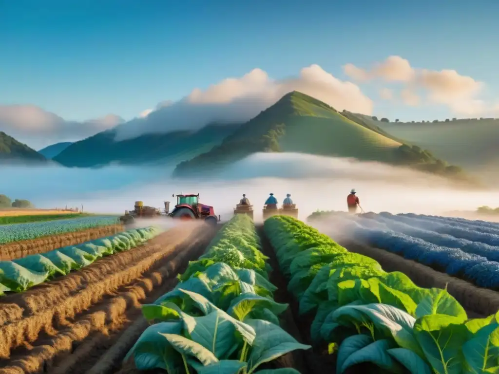 Imagen detallada de agricultores indígenas cultivando en armonía con la naturaleza, bajo el sol brillante