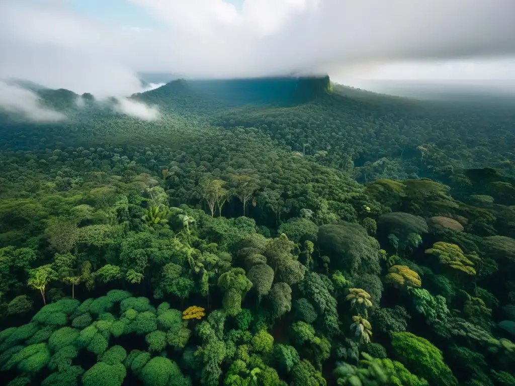 Una imagen detallada de un exuberante bosque amazónico con tribus indígenas, destacando la conexión con las lenguas indígenas en América