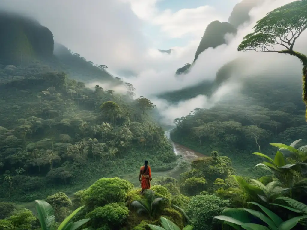 Imagen detallada de una exuberante selva con comunidad indígena, mostrando el impacto de la deforestación en comunidades indígenas