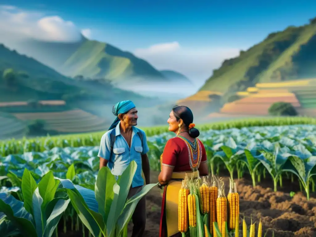 Una imagen impactante de agricultura indígena en armonía con la naturaleza, luchando contra el cambio climático