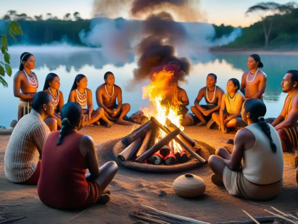 Imagen de indígenas en comunidad, con vestimenta tradicional y rostros de resiliencia ante el impacto económico de la colonia