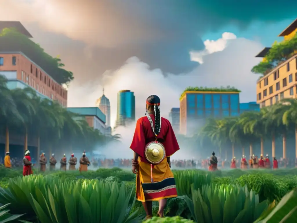 La imagen muestra la integración armoniosa de la cultura indígena en proyectos urbanos con principios indígenas