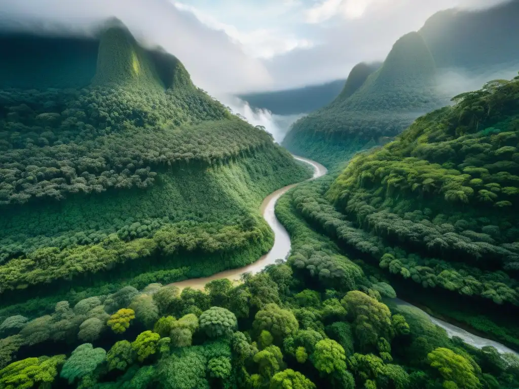 Impacto ambiental de la minería: Imagen detallada de exuberante selva con río, resaltando la importancia de la preservación y la sabiduría indígena