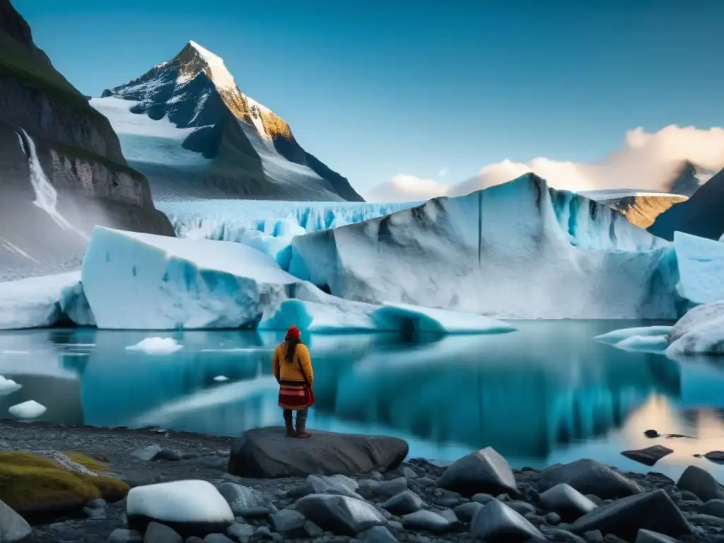 Impacto del derretimiento de glaciares en las culturas indígenas: grupo solemnemente contemplando la rápida desaparición del hielo