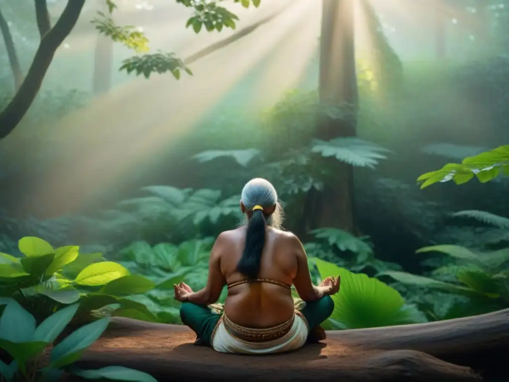 La importancia del silencio en la espiritualidad indígena se refleja en la serenidad de un anciano meditando en la naturaleza