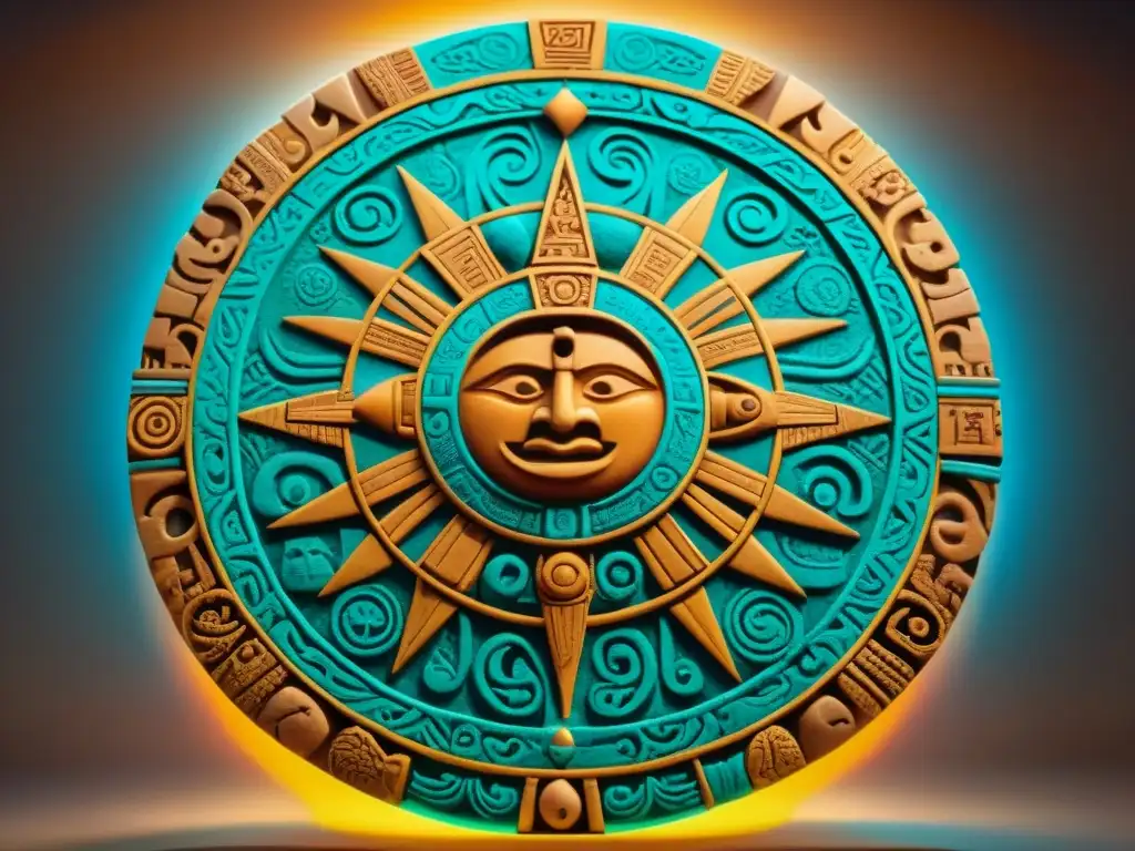 Impresionante calendario azteca iluminado por el sol, simbolizando el cosmos y el tiempo en las culturas indígenas