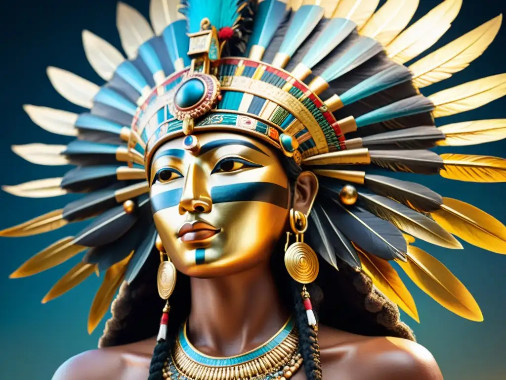Hechizo dorado: detallada diadema precolombina celeste Una impresionante diadema dorada precolombina detallada con motivos celestiales como soles, lunas y estrellas