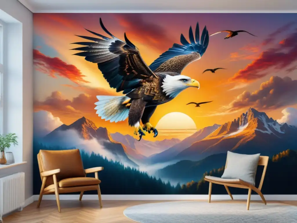 Impresionante mural de águila y cóndor uniendo Norte y Sur espiritualmente al atardecer