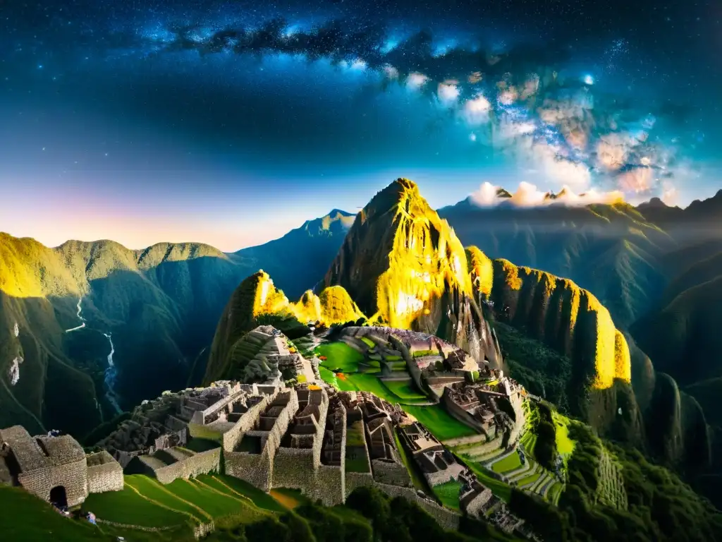 Increíble vista de la Vía Láctea sobre Machu Picchu, con constelaciones Incas resaltando la Astronomía Inca y su influencia