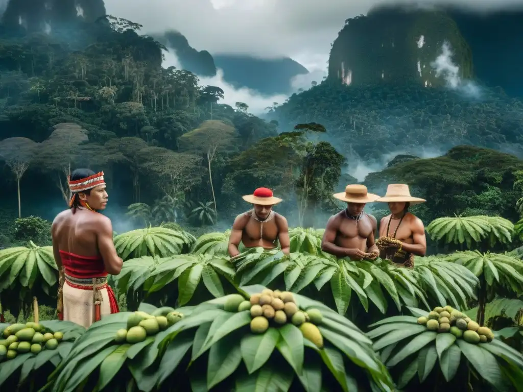 Indígenas del Amazonas recolectando semillas de Sacha Inchi en la selva