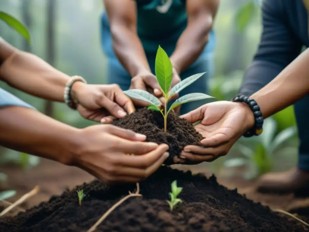 Indígenas plantando árboles en la selva, reforestación como forma de resistencia