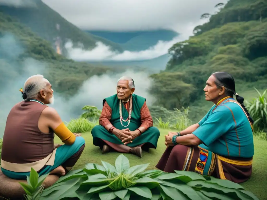 Indígenas en círculo, resistencia indígena frente colonización, sabiduría y determinación en la selva