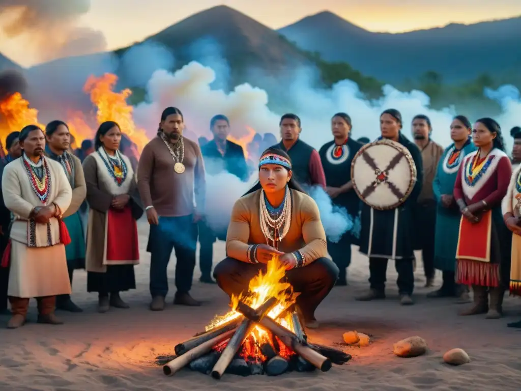 Indígenas en protesta alrededor del fuego sagrado, uniéndose con fuerza y resiliencia