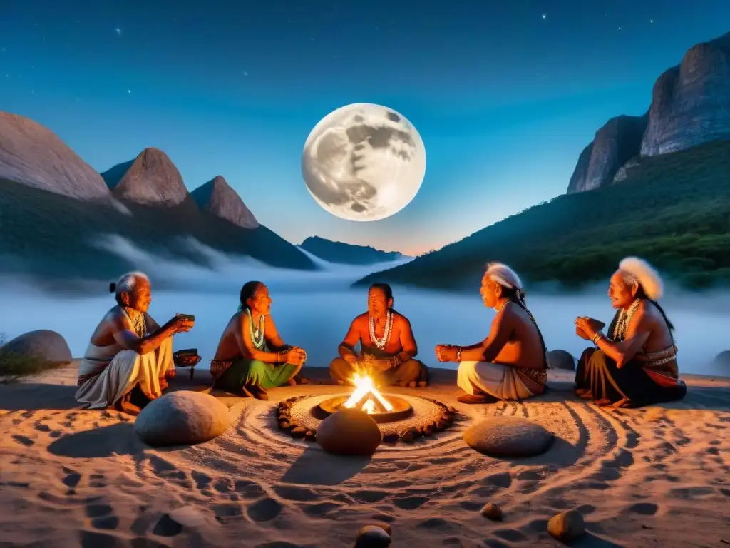 Influencia lunar en rituales indígenas: Ancianos realizan ancestral ceremonia bajo la noche estrellada