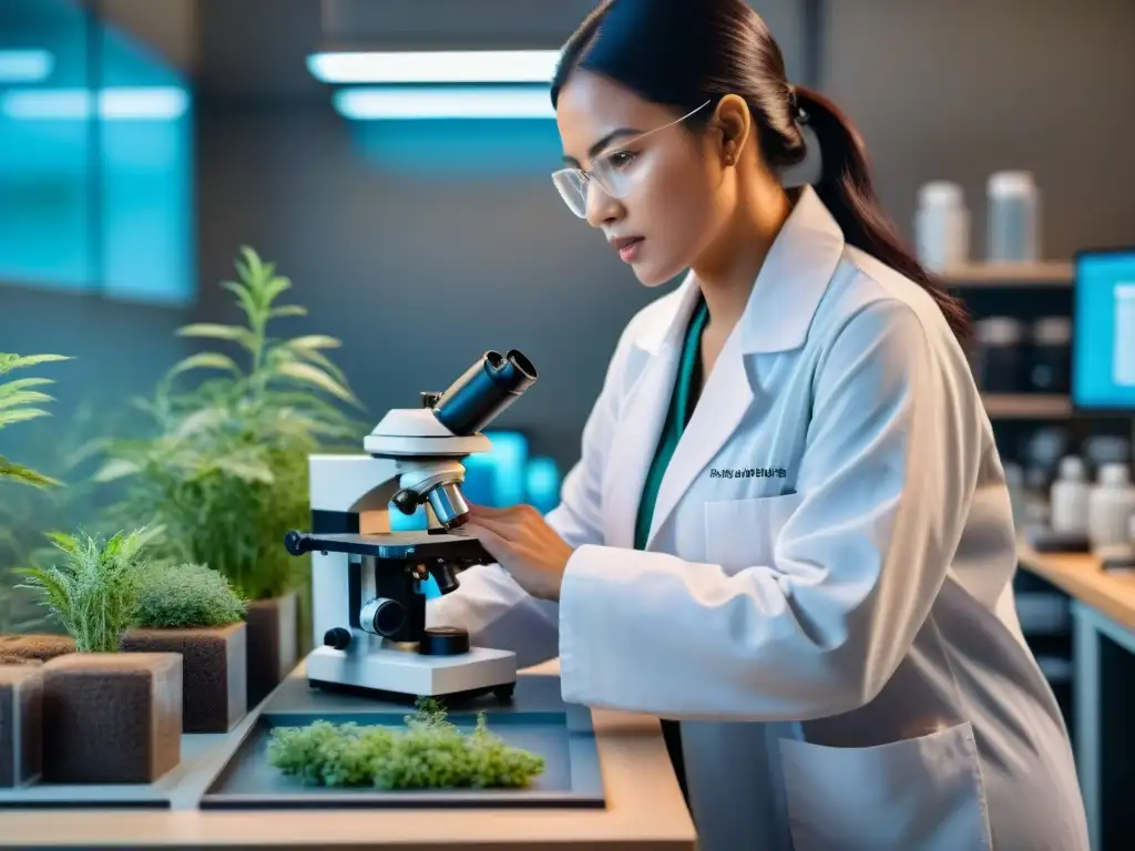 Investigadores analizan plantas medicinales indígenas bajo microscopios en laboratorio