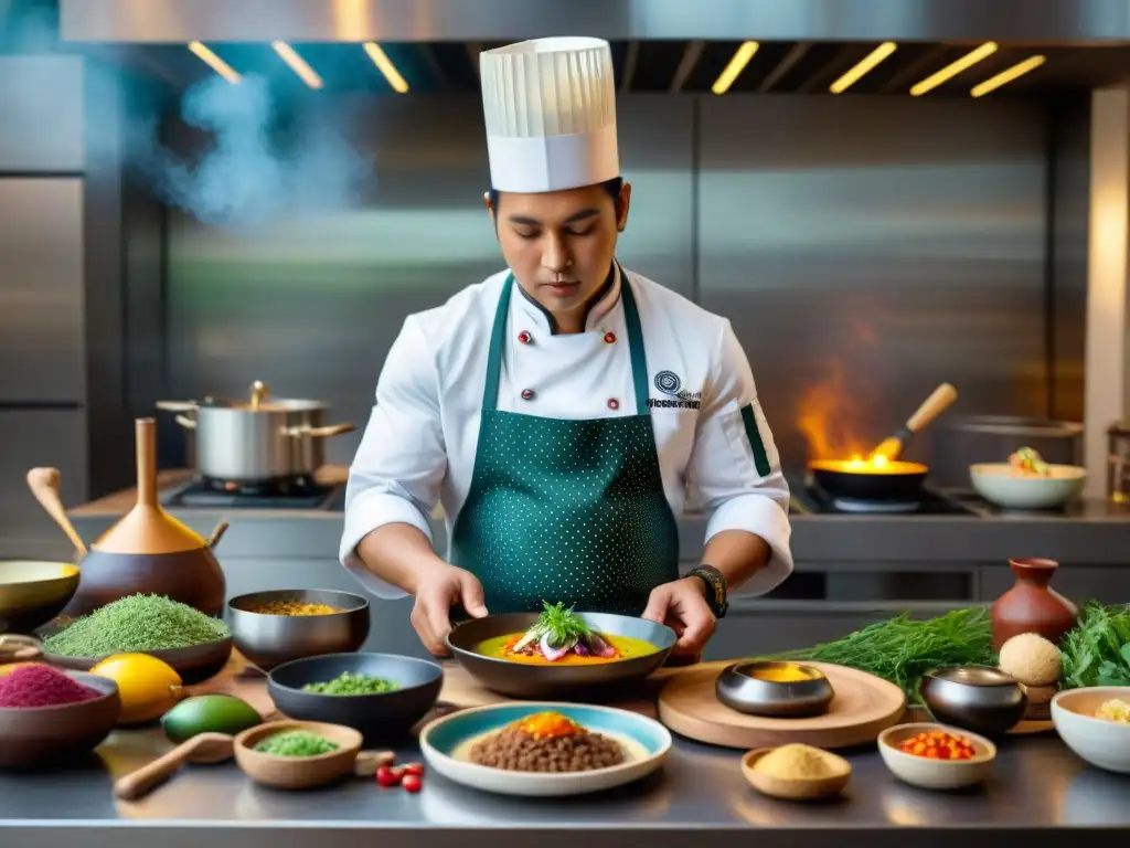 Un joven chef indígena redefiniendo la cocina tradicional con destreza y tradición en un entorno moderno