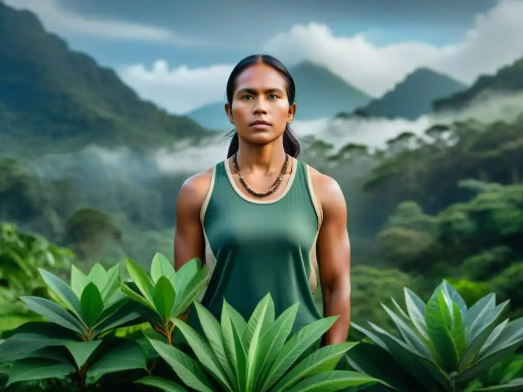 Joven líder indígena en el bosque, luchando contra el cambio climático con determinación y esperanza